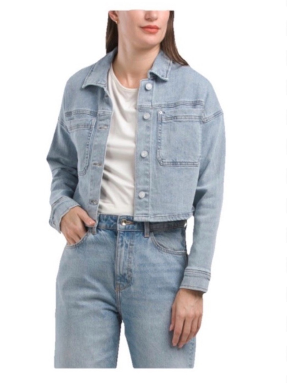 Industry Cropped Denim Jacket S Petite Light Blue